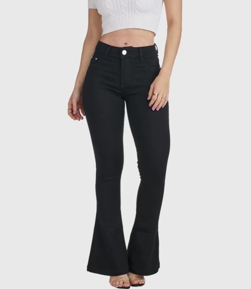 Imagem Calça Boca De Sino Feminina Flare Jeans Preta