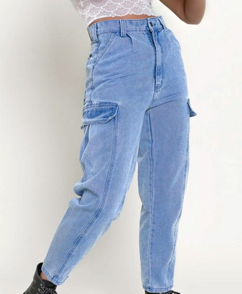 Imagem Calça Baggy Feminina Cargo Jeans