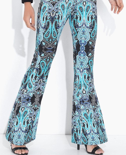 Imagem Calça Boca De Sino Feminina Flare Mandala Azul