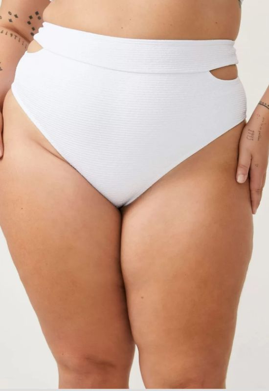 Imagem Biquínis Da Moda Cintura Alta Hot Pants Com Lateral Vazada Curve E Plus Size Branco
