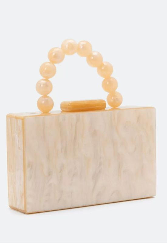 Imagem Bolsa Renner Pequena Transversal Box em Acrílico com Alça de Mão de Pérolas Bege