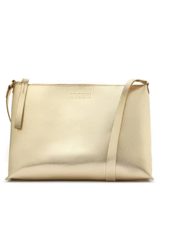 Imagem Bolsa De Couro Pequena Crossbody Dourada Cora Média