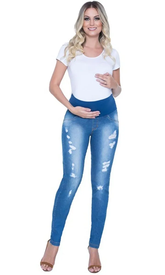 Imagem Calça Para Gestante Jeans Rasgado