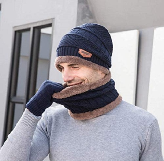 Imagem Conjunto de 3 Peças de Gorro Masculino de Inverno - KEAIDO