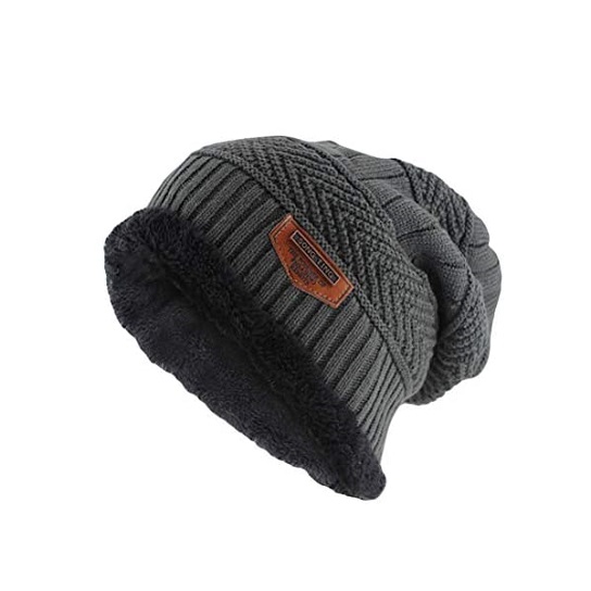 Imagem Gorro de Tricô Masculino de Inverno Cinza Escuro - KESYOO