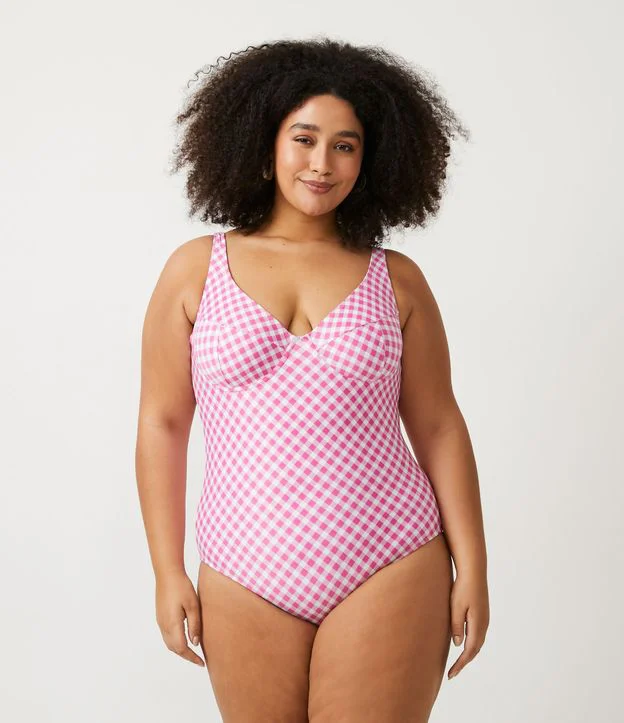 Imagem Maiô Renner plus size rosa xadrez