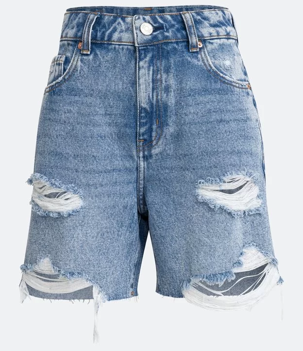 Imagem Short Jeans Com Rasgos E Puídos