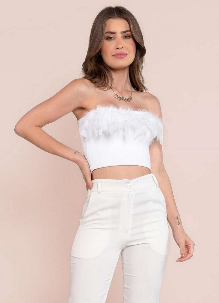 Imagem Blusa Com Plumas Cropped