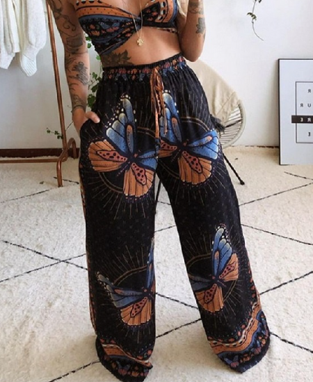 Imagem Calça Boho Com Preta Com Borboletas