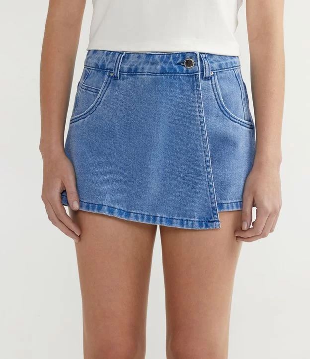 Imagem Short Saia Jeans Com Cintura Alta Azul