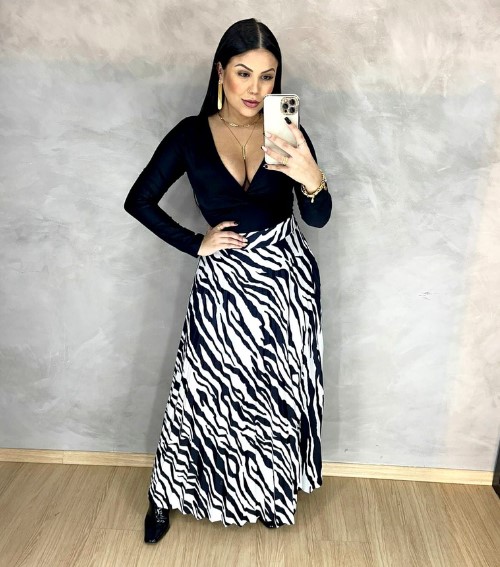 Imagem Saia Animal Print Longa Zebra Evasê