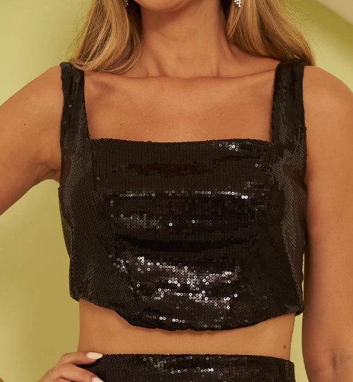 Imagem: Cropped Paetê Preto Corset