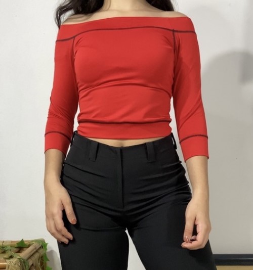 Imagem: Cropped Ombro A Ombro Vermelho Comprido