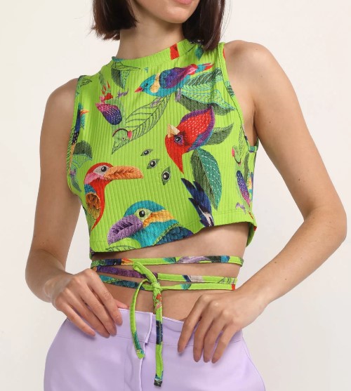 Imagem: Cropped Colcci Colorido Aves Verde