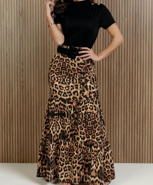 Imagem Saia Animal Print Longa Com Franzido