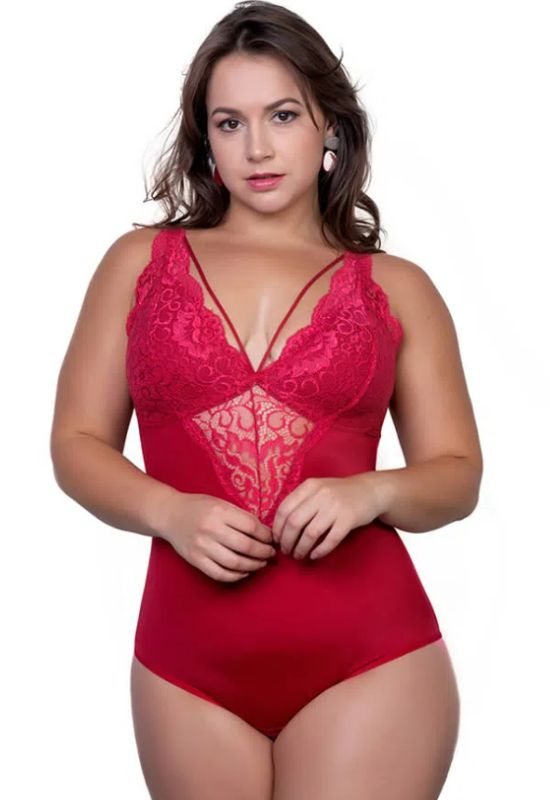 Imagem Body Carnaval Plus Size Renda Vermelha