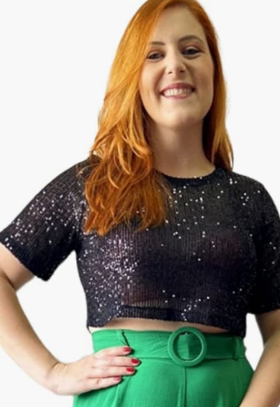 Imagem Cropped Paetê Preto Larguinho T-shirt