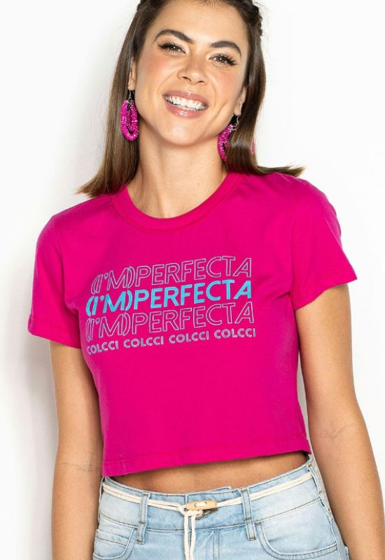 Imagem Cropped De Manga Curta T-Shirt Rosa 