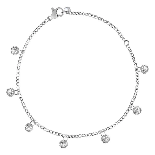 Imagem Pulseira De Zircônia De Aço Com Zircônias 5Mm Brancas 21Cm