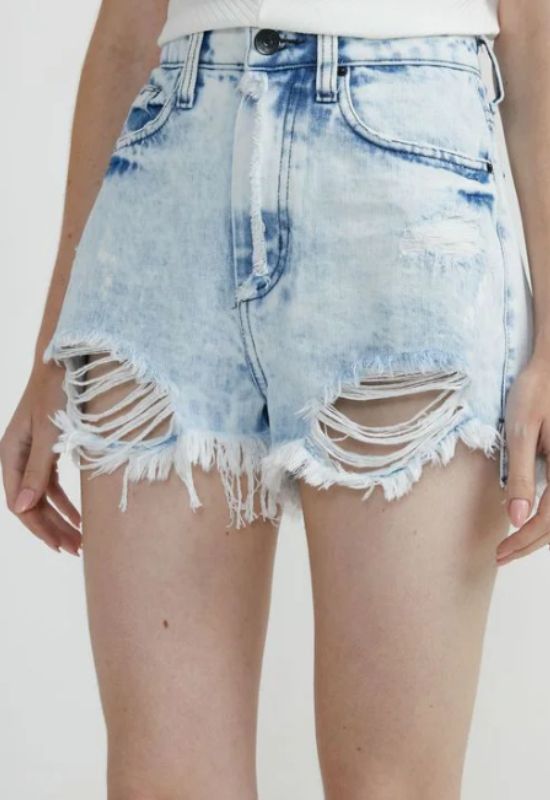 Imagem Short Rasgado Jeans Cintura Alta Com Puídos