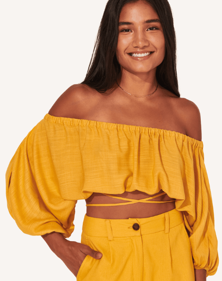 Imagem: Cropped Amarelo Manga Longa Ciganinha