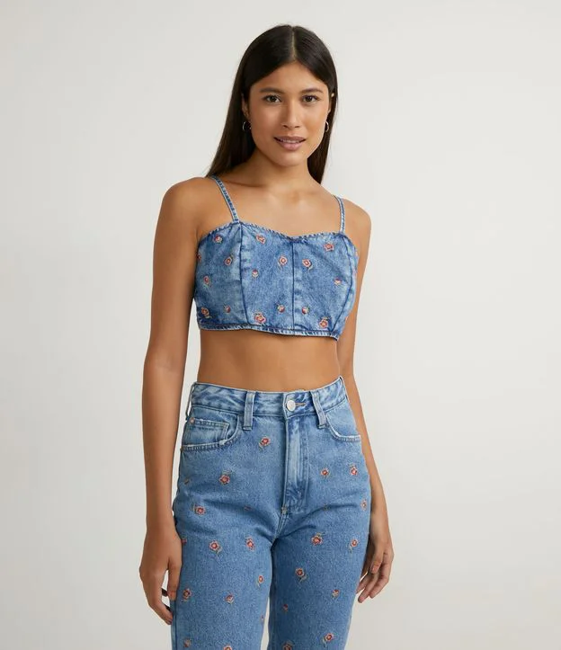 Imagem Cropped jeans azul com decote