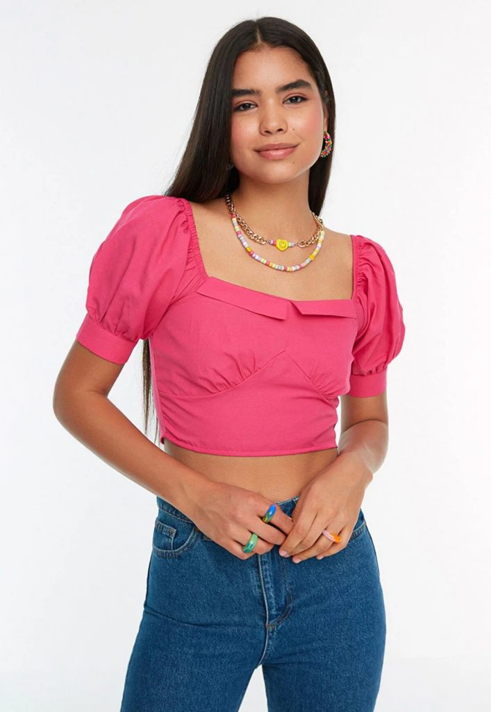 Imagem Cropped Rosa Com Mangas Pink