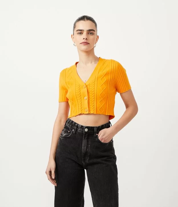 Imagem Cropped tricot com mangas amarelo