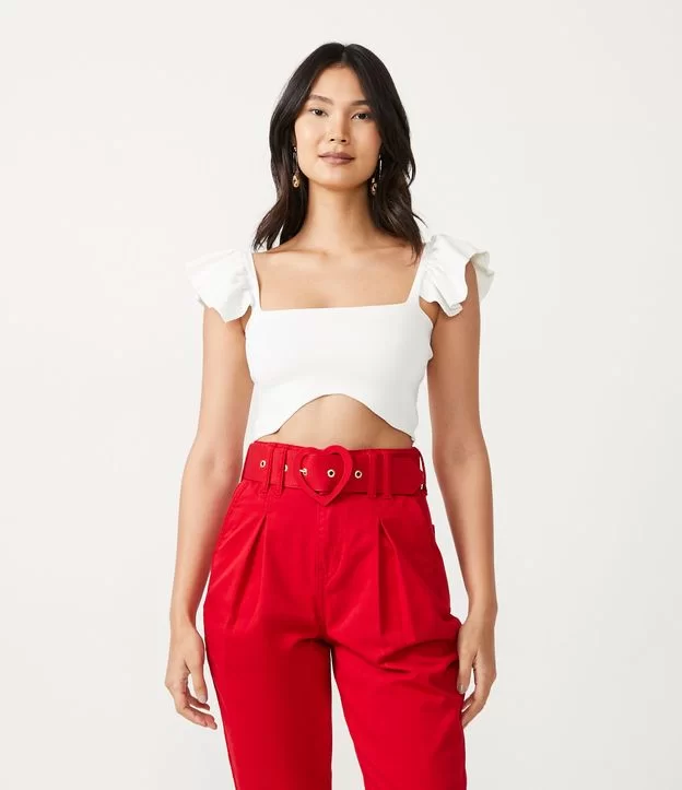 Cropped Tricot: Modelo Com Mangas Branco Imagem Cropped Tricot Com Mangas Branco
