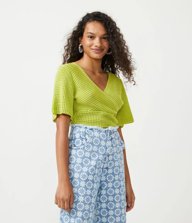 Imagem Cropped tricot com mangas verde