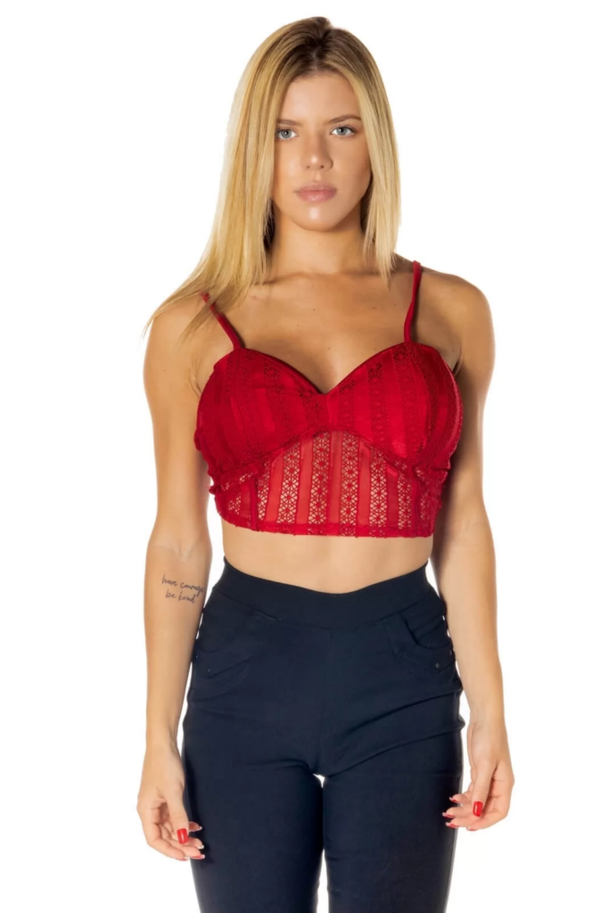 Imagem Cropped De Renda Vermelho Com Alcinha