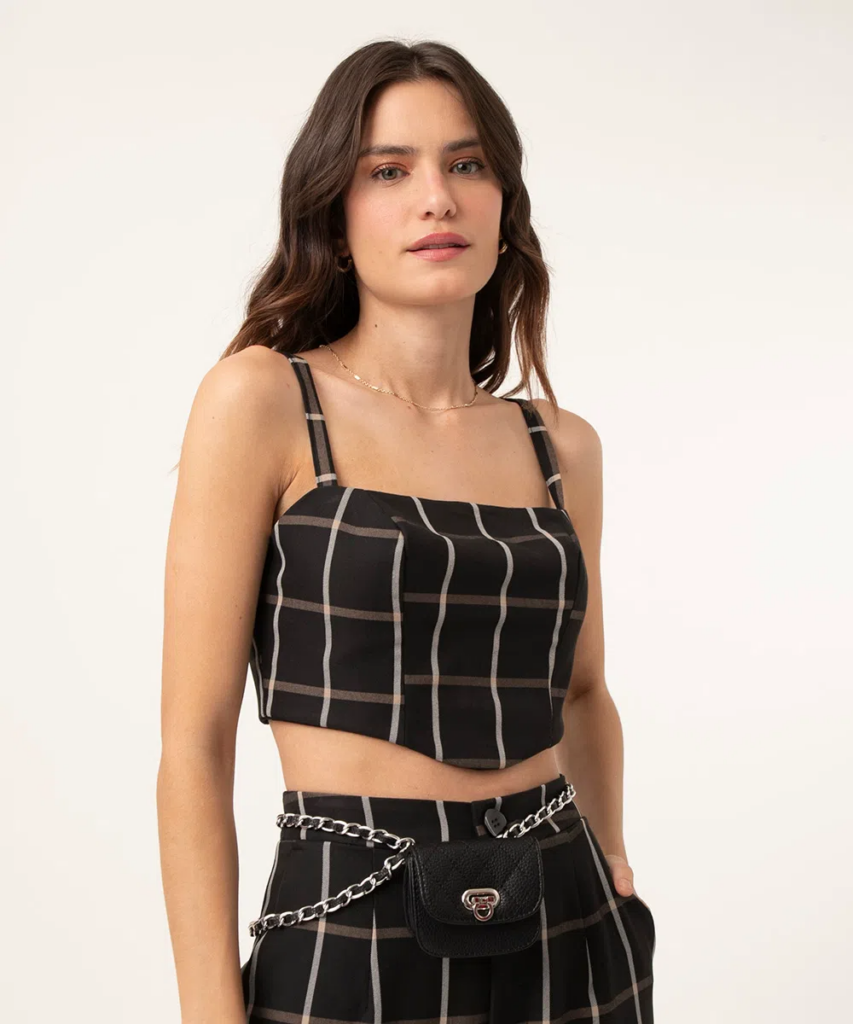 Imagem Cropped Xadrez Com Alças Corset