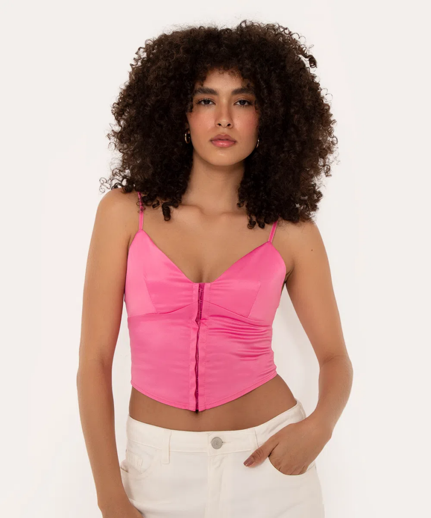 Imagem Cropped Corset Com Alças De Cetim