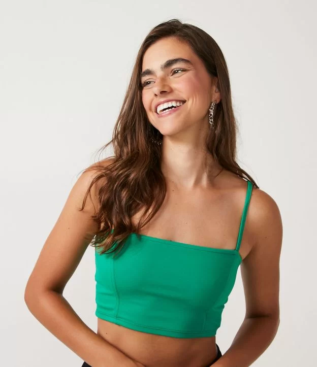 Cropped Verde: Modelo Escuro De Alça Em Ponto Roma