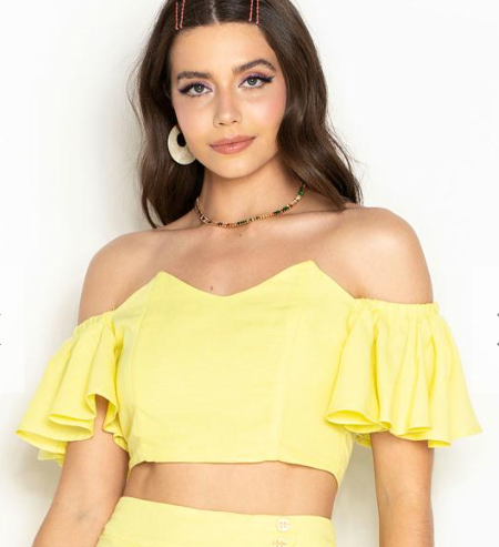 Imagem: Cropped tomara que caia diferente amarelo