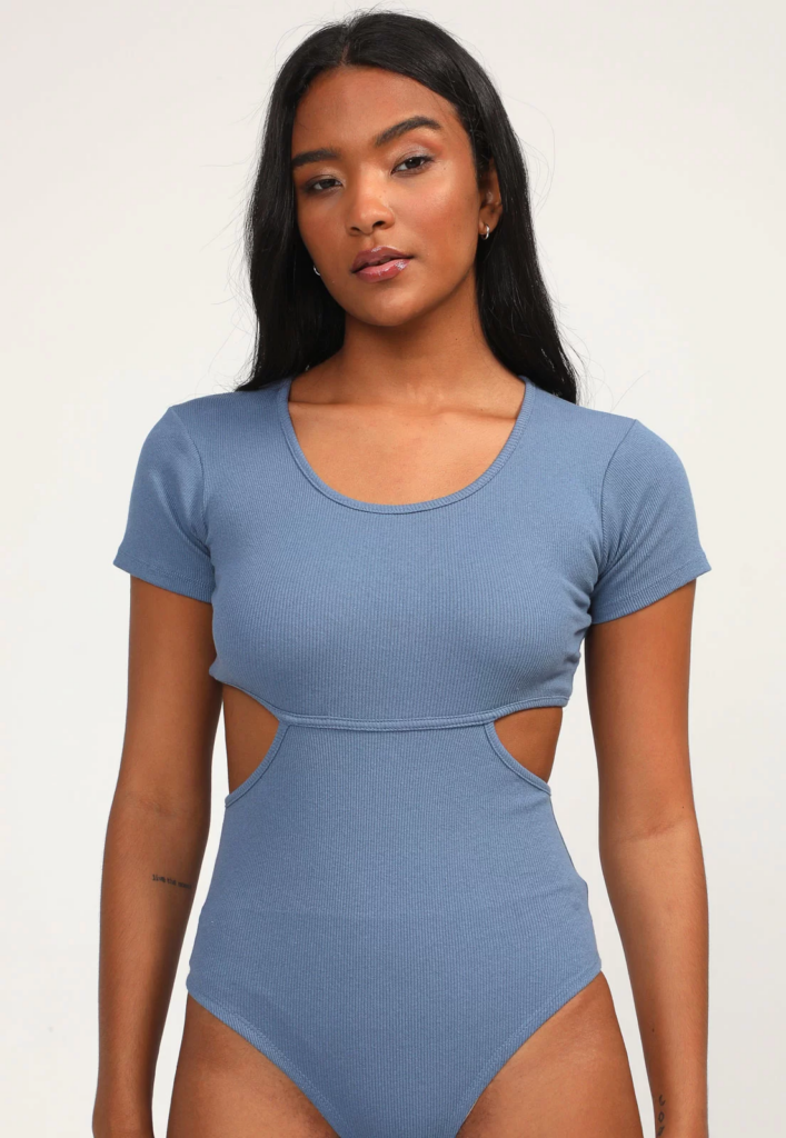 Imagem Body Feminino Cut Out Azul Canelado