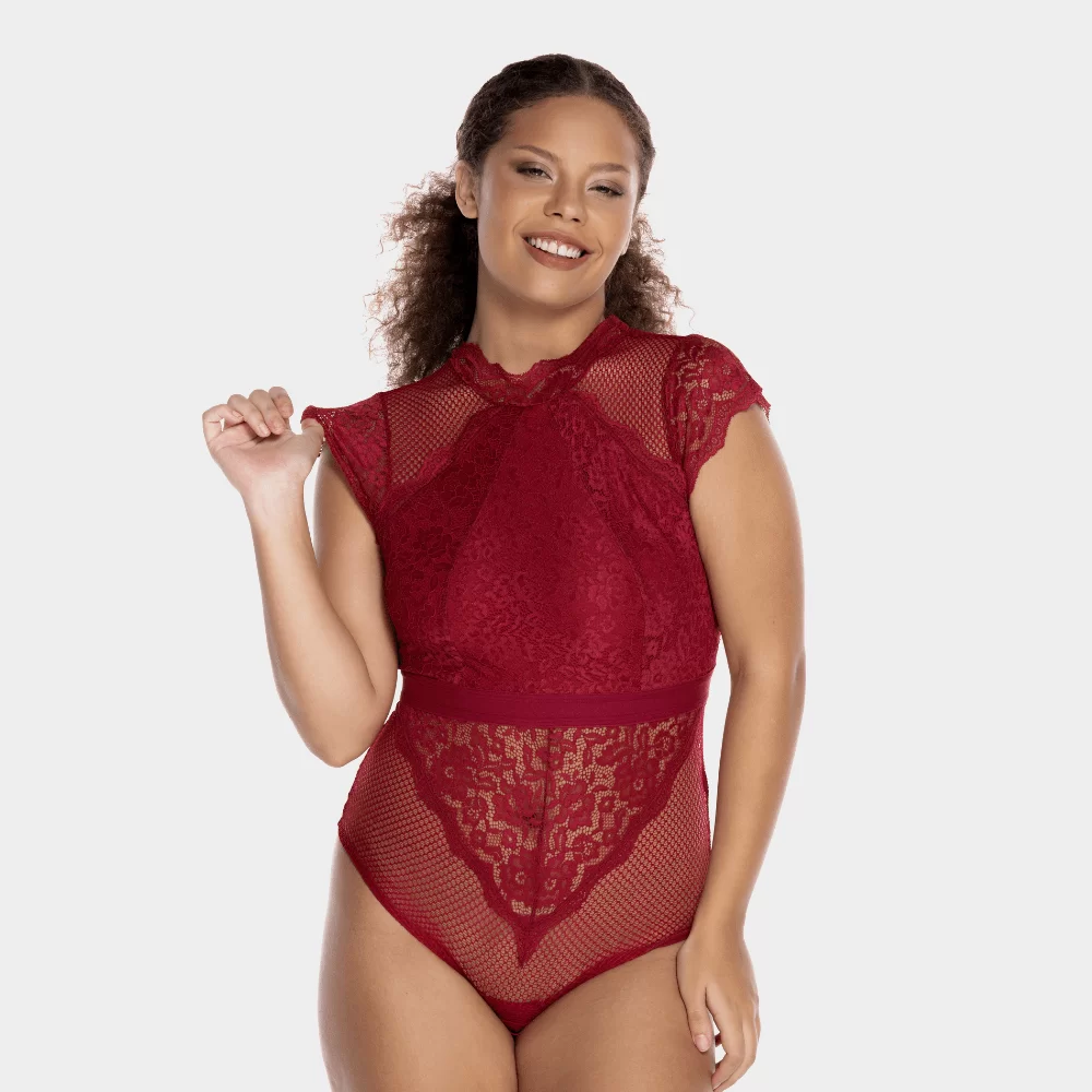 Imagem Body De Renda Vermelho Em Tule Honey