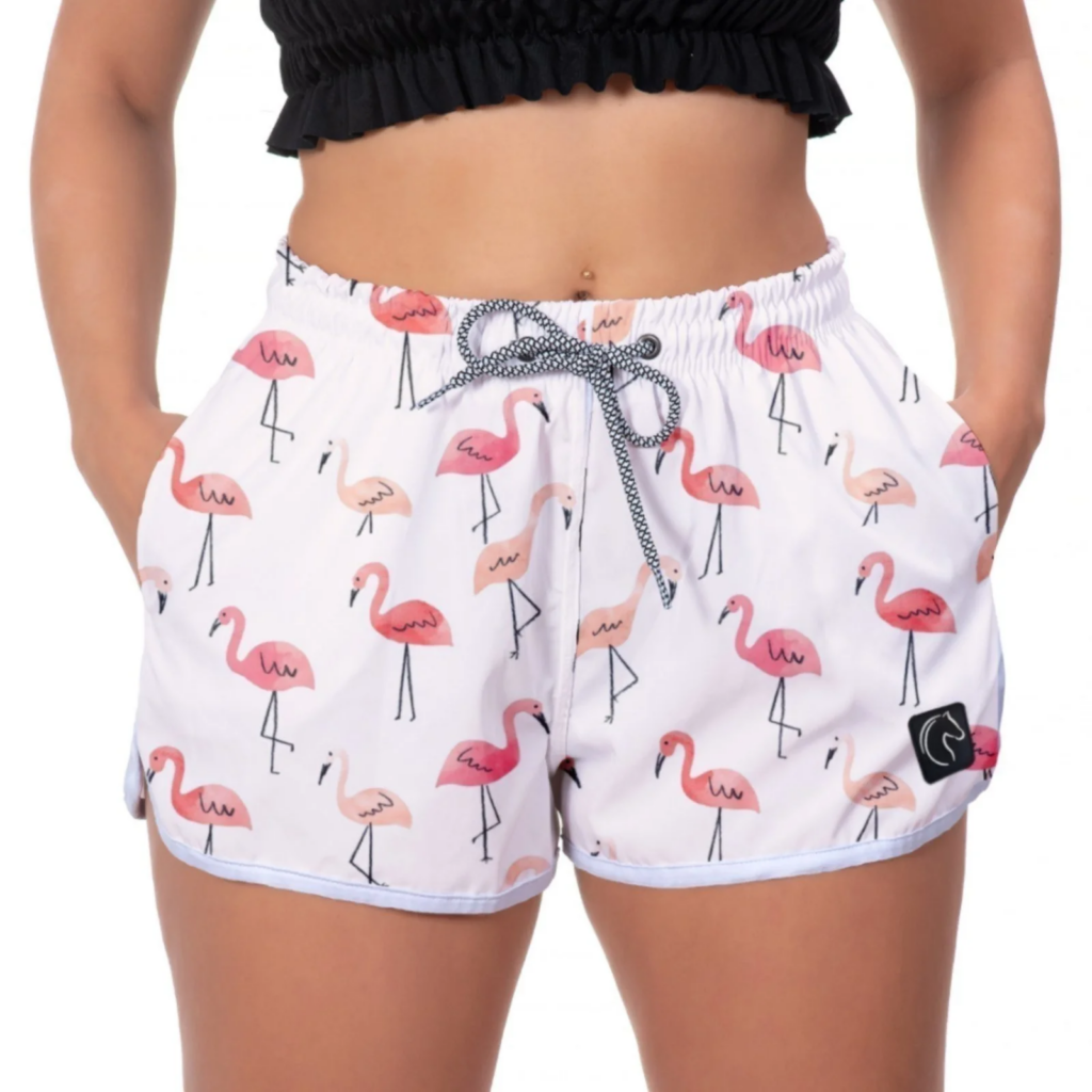 Imagem Short Tactel Feminino Estampado Com Flamingos