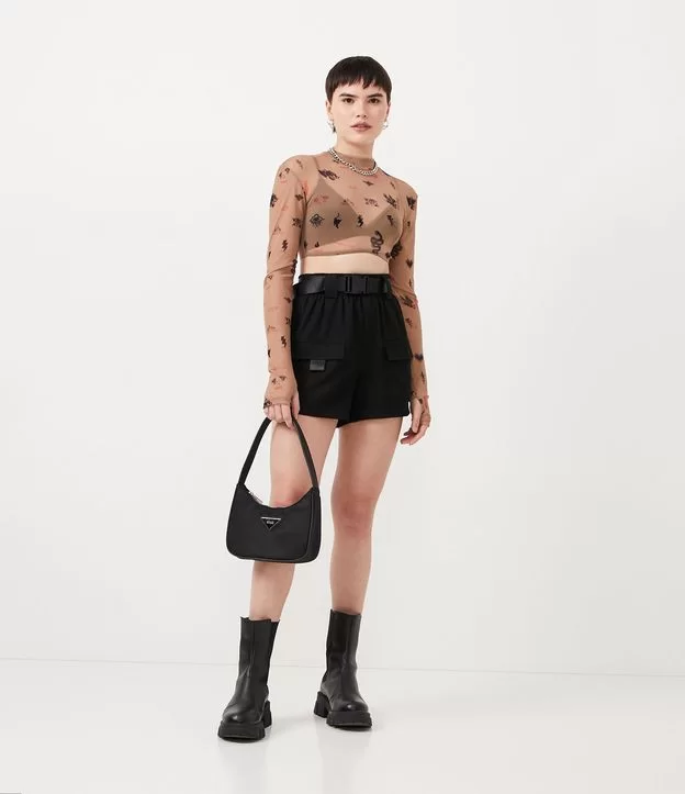 Imagem Short Jeans Preto Cintura Alta Com Bolsos Frontais