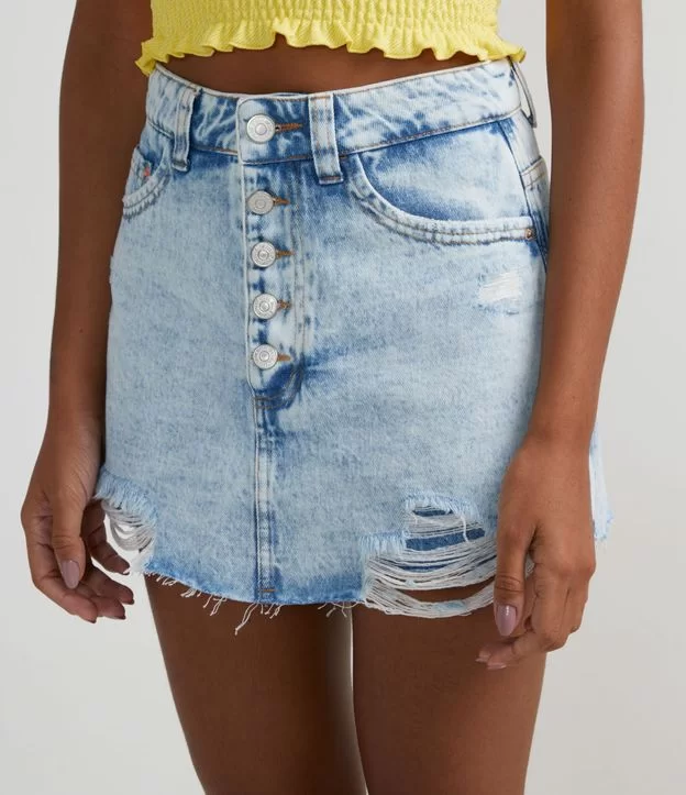 Imagem Short saia jeans azul com puídos