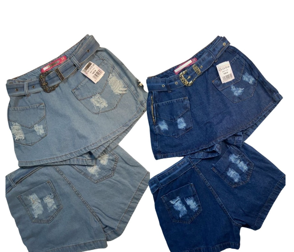 Imagem Short saia jeans cintura alta com cinto