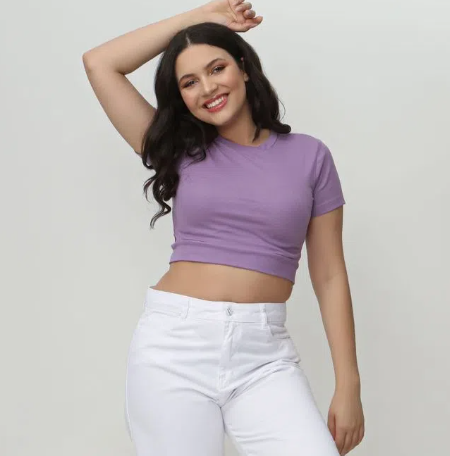 Imagem: Cropped Roxo Com Manga Simples