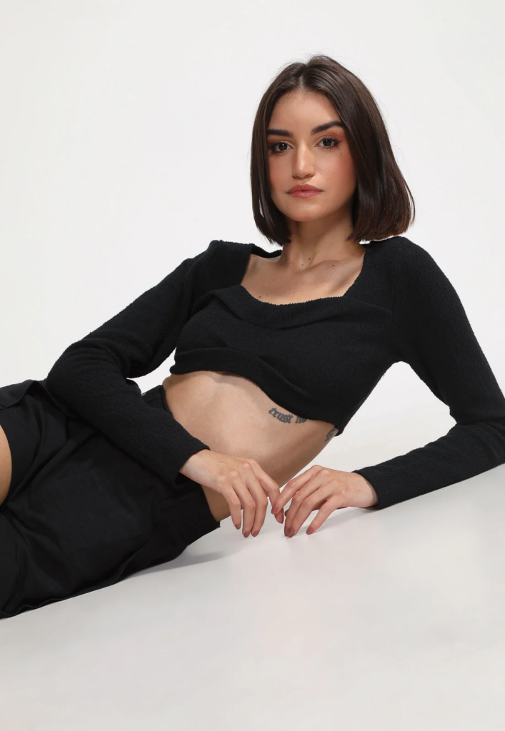 Imagem Cropped Feminino Manga Longa Texturizada