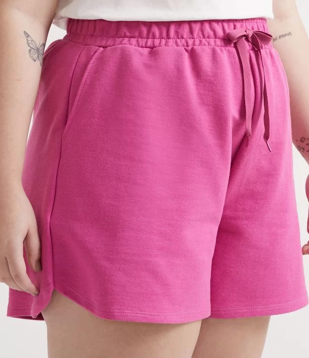 Imagem Short moletom feminino com amarração rosa