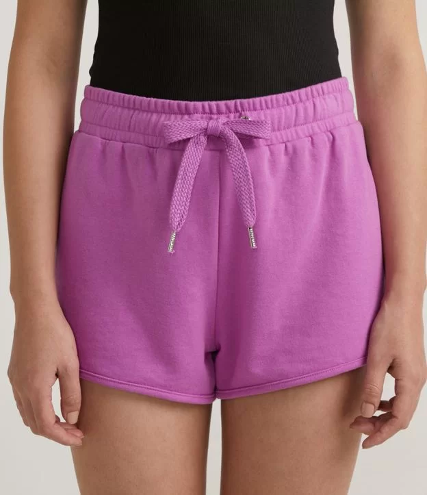 Imagem Short moletom feminino com amarração roxo