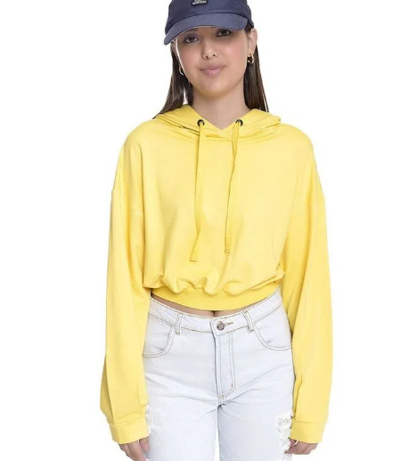 Imagem: Cropped Amarelo Manga Longa Tipo Moletom