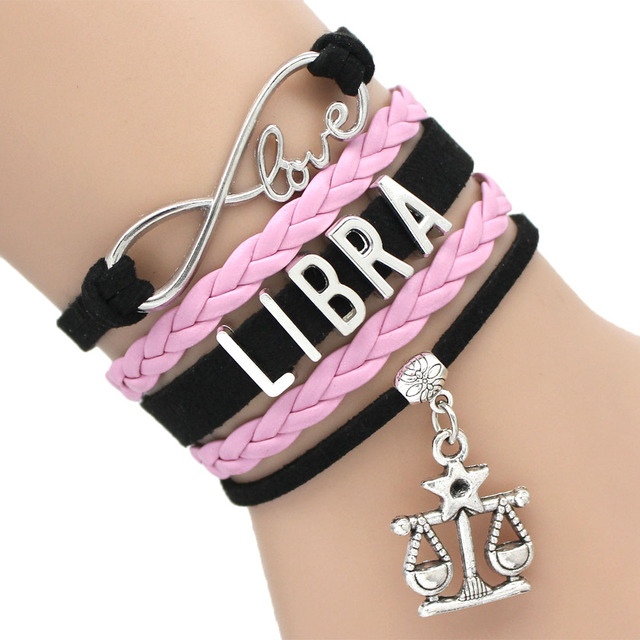 Imagem Pulseira Charme Rosa e Preto Signo Libra