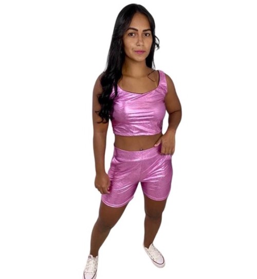 Imagem: Cropped Metalizado Rosa Cirrê