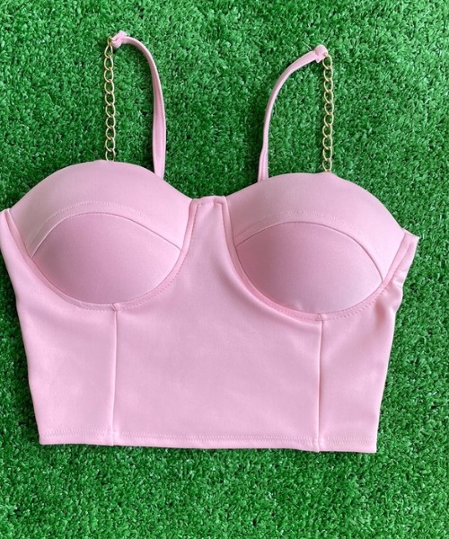 Imagem: Cropped Com Corrente Rosa Com Bojo