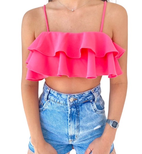 Imagem: Cropped Gringa Shopee Rosa Plissado